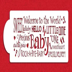 Hello Baby Words Cake Stencil Side | C986 by Designer Stencils | Cake Decorating Tools | Baking Stencils for Royal Icing, Airbrush, Dusting Powder | Reusable Plastic Food Grade Stencil for Cakes | Easy to Use & Clean Cake Stencil