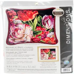Dimensions Needlepoint Kit 14"X14"-Bouquet On Black Stitched In Thread