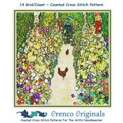 Symbolist Artist Klimt's Garden Chickens Counted Cross Stitch Chart Pattern
