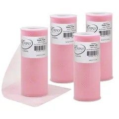 Pack of 4 Decorative Matte Tulle Spool of 6 Inch X 25 Yards Pink