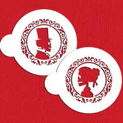 Skeleton Couple Cookie Stencil | C975 by Designer Stencils | Cookie Decorating Tools | Baking Stencils for Royal Icing, Airbrush, Dusting Powder | Reusable Plastic Food Grade Stencil for Cookies | Easy to Use & Clean Cookie Stencil