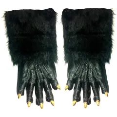 Adults Fuzzy Realistic Faux Black Fur Werewolf Wolfman Gloves Costume Accessory