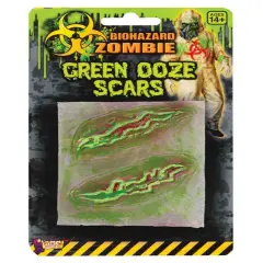 2 Green Biohazard Zombie Slash Scars Costume Latex Wound Prosthetics