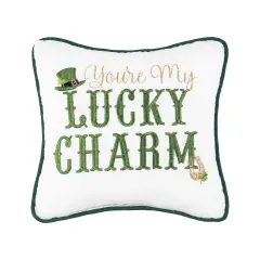 St. Patrick's Day "You're My Lucky Charm" Embroidered Small/Petite Accent Pillow, 10" x 10"