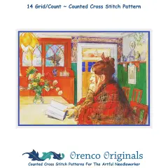 Swedish Artist Carl Larsson's Karin Reading Counted Cross Stitch Chart Pattern