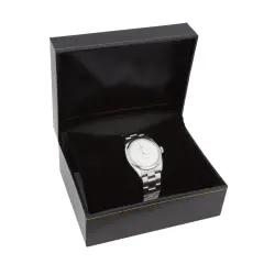 5 Inch Black Leatherette Cartier Style Watch Box with Plush Black Pillow