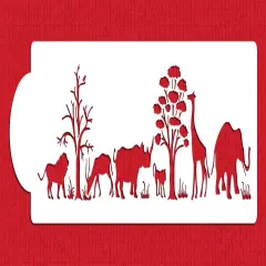 Safari Animals Cake Side Stencil | C956 by Designer Stencils | Cake Decorating Tools | Baking Stencils for Royal Icing, Airbrush, Dusting Powder | Reusable Plastic Food Grade Stencil for Cakes | Easy to Use & Clean Cake Stencil