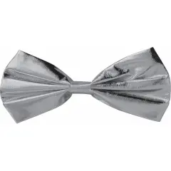 Roaring 20s Vintage Hollywood Deluxe Silver Lame Shiny Costume Bow Tie