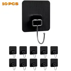 Kitcheniva Heavy Duty Adhesive Sticky Hooks Black 10 pcs
