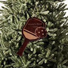 Worlds Best Dad Pickleball - Cedar Ornament