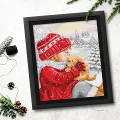 Girl Kissing Puppy BU5027l Counted Cross-Stitch Kit