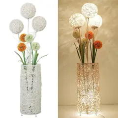 Ornamental Handmade Rattan Led Floor Lamp Dimmable Night Light Tall Standing Lamp