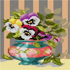 Pansies in a Vase 3447F Needlepoint canvas for halfstitch without yarn
