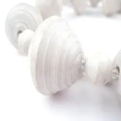The Bead Chest Recycled Paper Bead Necklace from Uganda - Fair Trade African Woman's Jewelry - Necklace with Clasp (White)