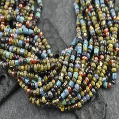 6/0 Aged Fuji Picasso Tube Mix Seed Beads (20" Strand)