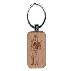 Musician Rockstar Singer with Guitar Engraved Wood Rectangle Keychain Tag Charm