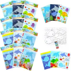 TINYMILLS Sea Turtles Animals Coloring Book Set with 12 Coloring Books and 48 Crayons