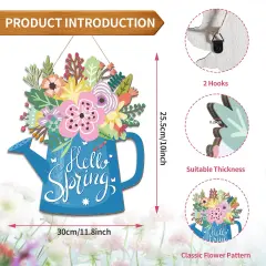 Front Door Hello Spring Home Sign Spring Door Wreaths Sign for Home Spring Hanging Home Sign (Hello Spring Style)