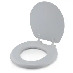 Embroidered Padded Soft Round Toilet Seat With Easy Clean & Change Hinge White