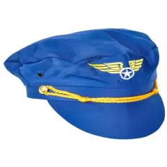 Adult Blue Cloth Pilot Captain Costume Accessory Aviator Hat with Wings Badge