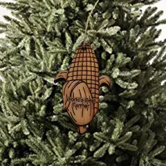 Worlds Best Farmer Corn on the cob - Cedar Ornament