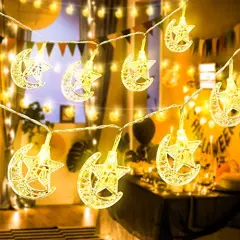 40 LED Moon and Star String Lights - 20ft USB and Battery Powered Fairy Lights for Indoor and Outdoor Decorations, Christmas, Bedroom, Party, Ramadan, Camping and Classroom