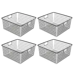 Smart Design Nestable Basket Organizer with Handles - Steel - 12 x 12 x 6 - Black - Set of 4