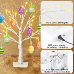 12 Pieces 24" Easter Lighted Birch Tree withOrnaments,Warm White LED Birch Tree Light Tabletop Artificial Tree 8 Lighting Modes USB or Batteries Operated with Timer for Easter Decor