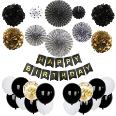 Hot Happy Birthday Decoration Multiple Color Banner Balloons Set Party Supplies Paper black
