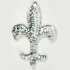 Pack of 2 Fleur De Lis Sequin Applique/Patch 4 1/4" x 3" Silver