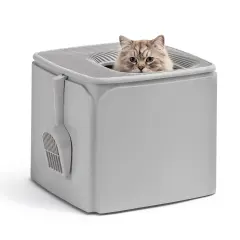 IRIS USA Premium Top Entry Cat Litter Box Litter Particle Catching Cover and Privacy Walls with Scoop