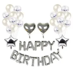 Hot Happy Birthday Decoration Multiple Color Banner Balloons Set Party Supplies Silver