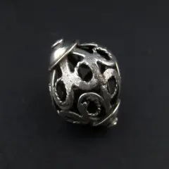 The Bead Chest Moroccan Silver Filigree Bead 27x22mm Morocco African Unusual White Metal Large Hole Handmade