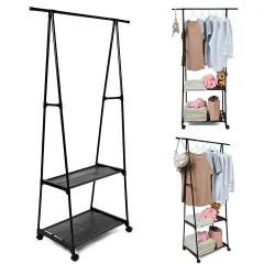 Rolling Garment Laundry Rack Clothes Rack On Wheels Clothes Storage Shelf Home