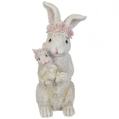 Northlight Mother and Baby Bunny Outdoor Garden Easter Statue - 9.25" White