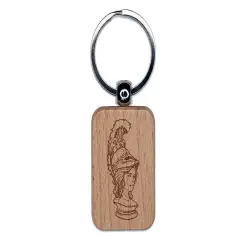 Bust Statue Athena Greek Goddess Wisdom War Engraved Wood Rectangle Keychain Tag Charm