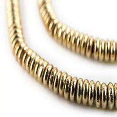 The Bead Chest Smooth Gold Heishi Beads 5mm Brass Large Hole 16 Inch Strand