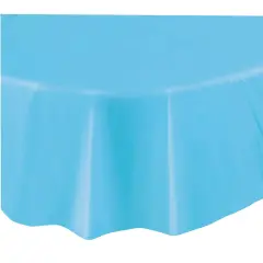 Powder Blue Solid Round Plastic Table Cover, 84", 1ct