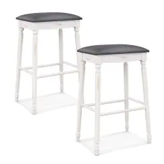 Costway 2 PCS 24"/29" Counter/Bar Height Bar Stools Backless Bar Stools with Faux Leather Cover White&Gray