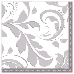 Silver Elegant Scroll Beverage Napkins