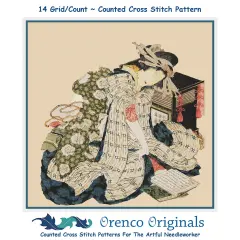 Orenco Originals Hokusai Asian Kimono Courtesan-Square Design Counted Cross Stitch Pattern