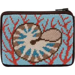 Shell and Coral Needlepoint Coin Purse Kit- Stitch & Zip Multicolor