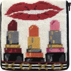 Stitch & Zip Eyeglass Case Needlepoint Kit- XOXO Lipsticks Multicolor