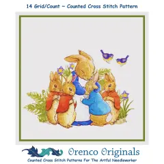 Peter Rabbit's Family in the Garden inspired by Beatrix Potter Counted Cross Stitch Pattern