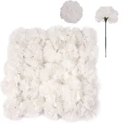 Floral Home White Carnation Flowers, 100-Pack, Artificial Carnation Picks, Silk Fake Carnations, Bulk, for DIY Wedding, Bouquets, Party, & Event, Home Decor, Floral Home by Artificial Flowers