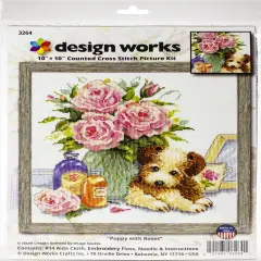 Design Works Counted Cross Stitch Kit 10"X10"-Puppy W/Roses
