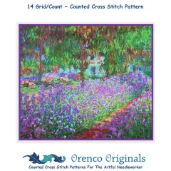 The Artist's Garden in Giverny inspired by Claude Monet's impressionist painting Counted Cross Stitch Pattern