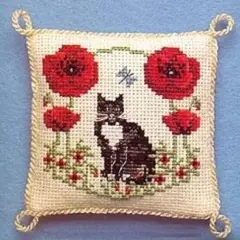 Textile Heritage Pincushion Counted Cross Stitch Kit - Poppy A Posy of Cats Multicolor