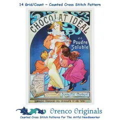 Art Nouveau Alphonse Mucha's Chocolat Ideal Counted Cross Stitch Chart Pattern