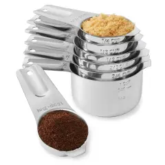 Last Confection 7pc Stainless Steel Measuring Cup Set - Includes 1/8 Cup Coffee Scoop - Measurements for Dry and Liquid Cooking & Baking Ingredients